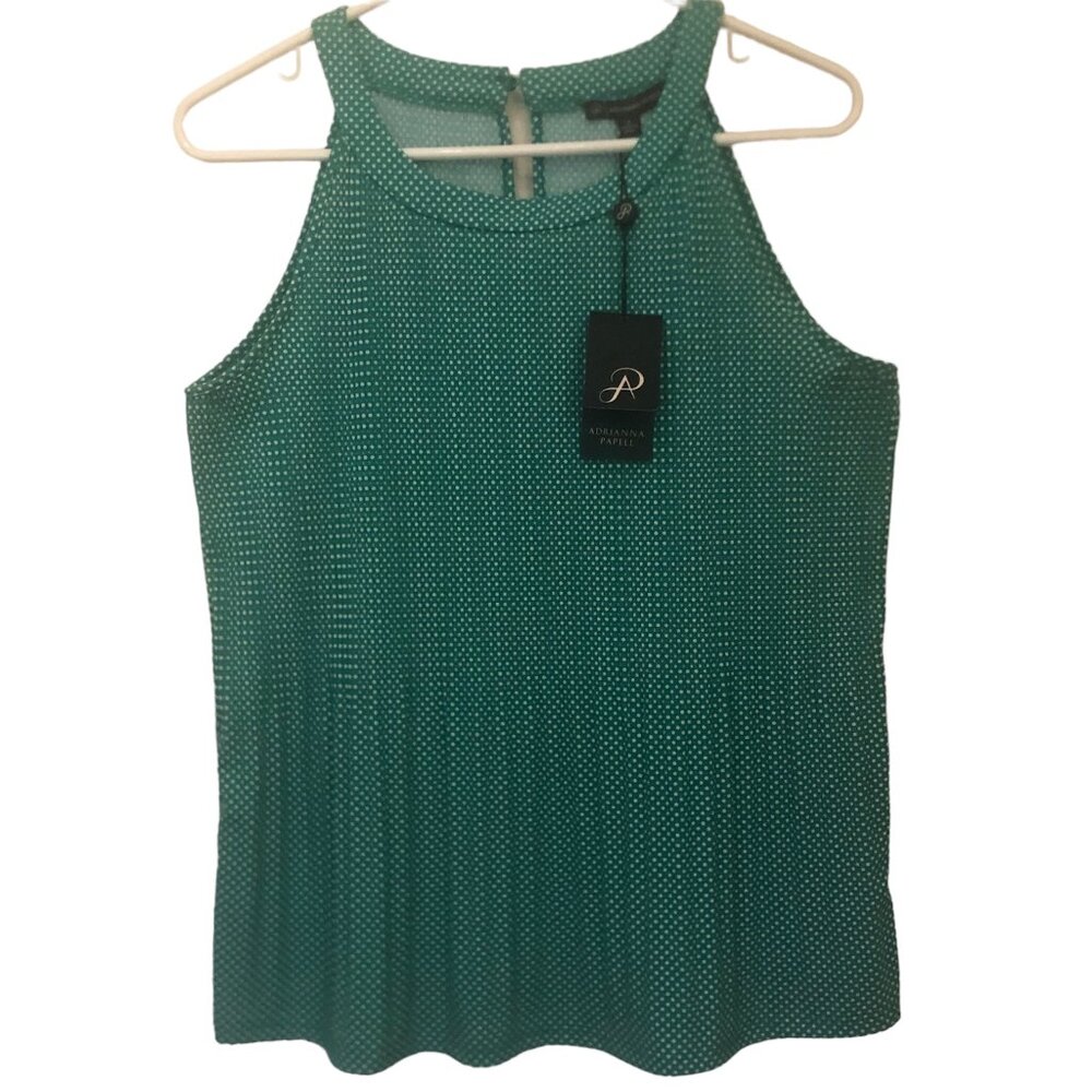 NWT Adrianna Papell polka dot Printed Pleated Halter Top sz S